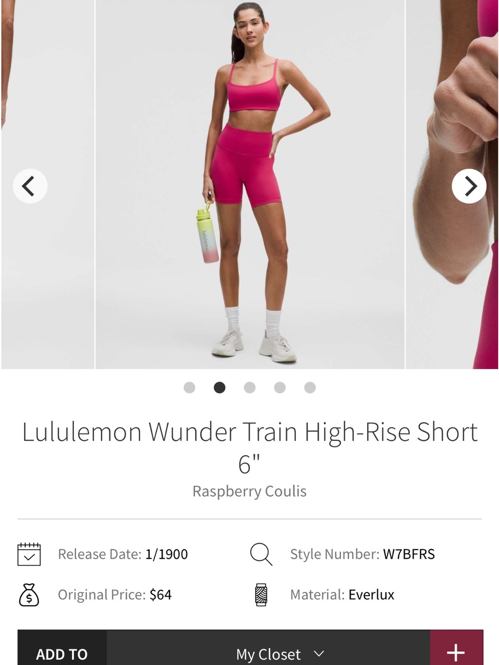 NEW without tags! Lululemon Wunder Train High-Rise Short 6" Raspberry Coulis - Picture 8 of 9